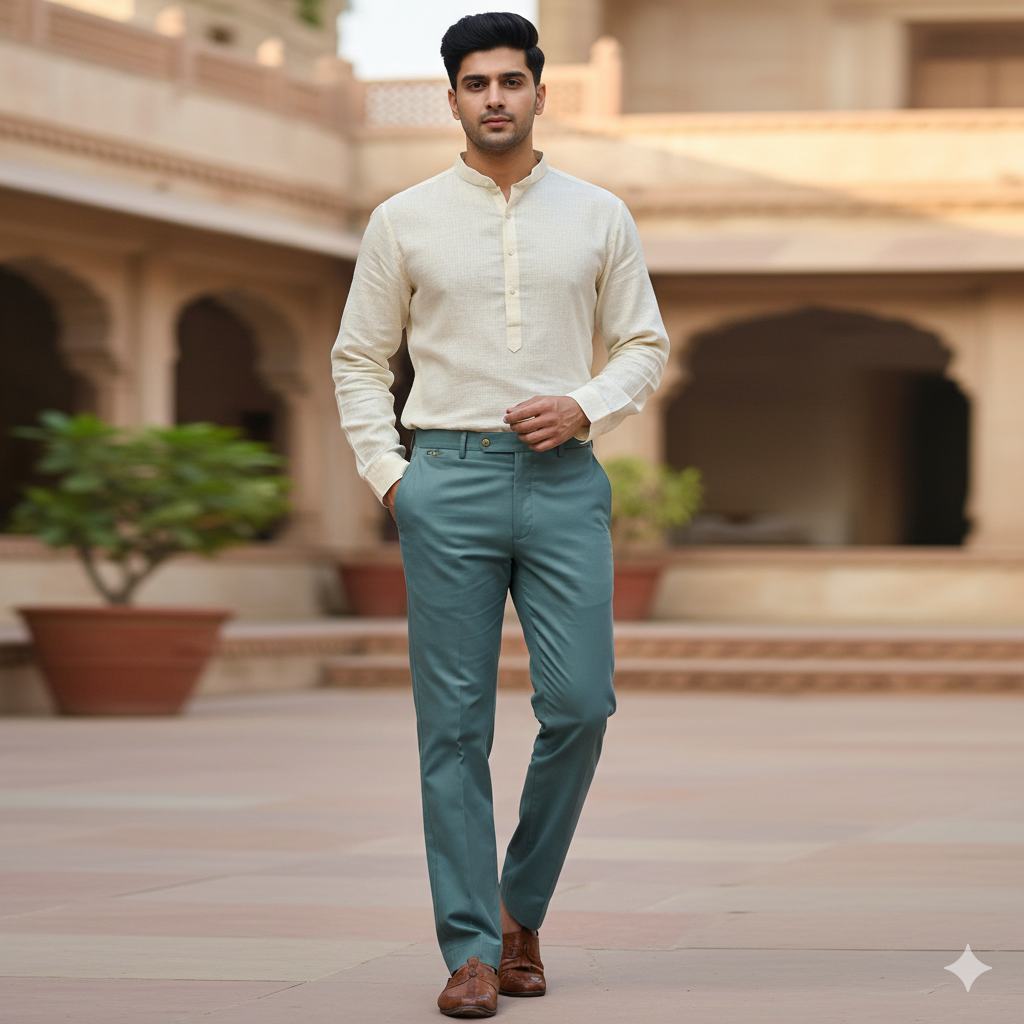Trouser Fabric Donear Giza Cotton Stretchable Plain Colour Airforce Blue