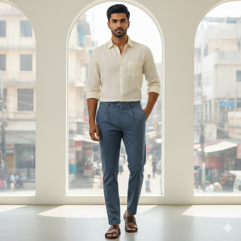 Trouser Fabric Donear Pure Cotton Slub Colour Ocean Blue