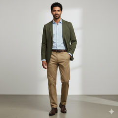 Trouser Fabric Donear Pure Cotton Slub Colour Moss Brown