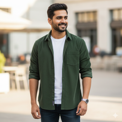 Courdray Raymond Pure Cotton stretchable Shirt Fabric Colour Dark Green