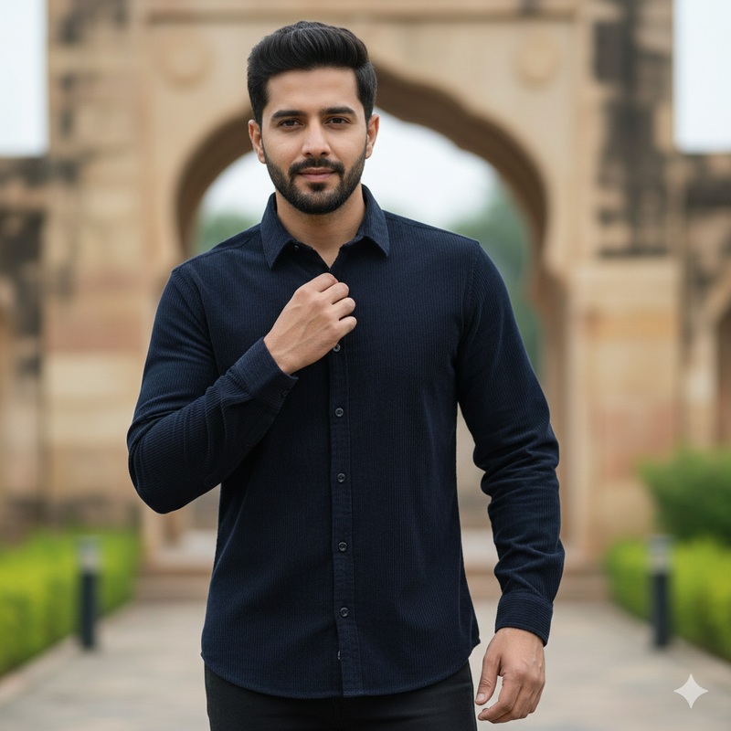 Courdray Raymond Pure Cotton stretchable Shirt Fabric Colour Dark Blue