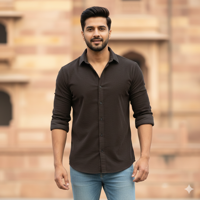 Courdray Raymond Pure Cotton stretchable Shirt Fabric Colour Coffee