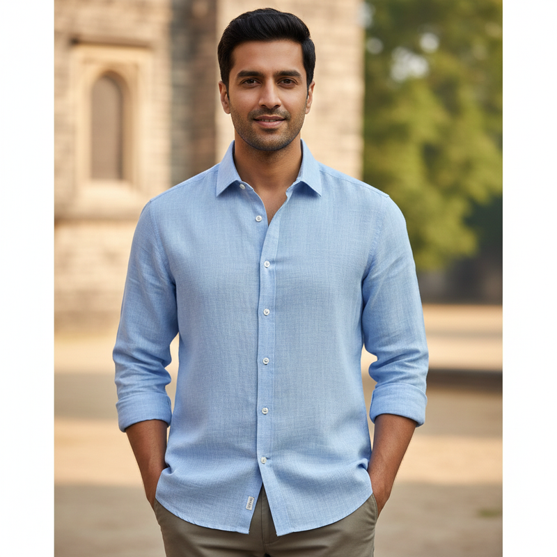 Shirt Fabric Donear 100% Linen 60Lea Plain Colour Light Blue