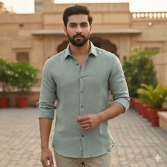 Shirt Fabric Donear 100% Linen 60Lea Plain Colour Sage Green