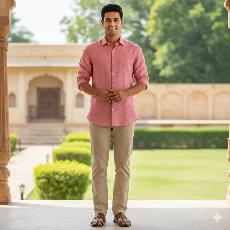 Shirt Fabric Donear 100% Linen 60Lea Plain Colour Salmon Red