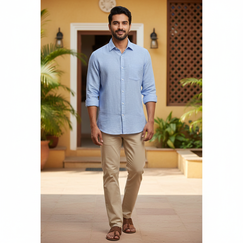 Shirt Fabric Donear 100% Linen 60Lea Plain Colour Sky Blue