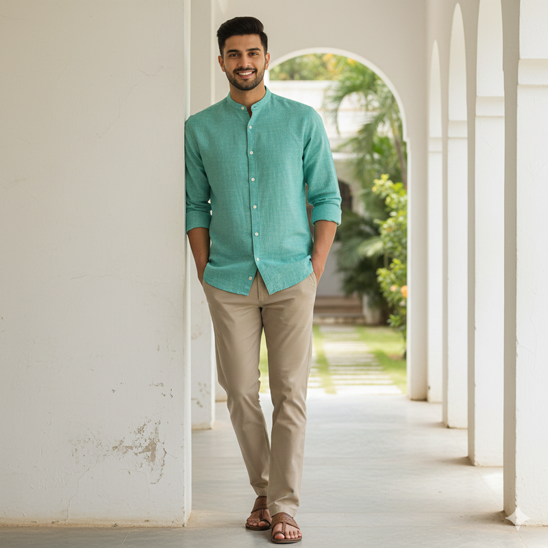 Shirt Fabric Donear 100% Linen 60Lea Plain Colour Mint Green