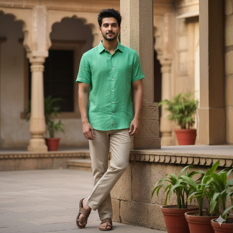 Shirt Fabric Donear 100% Linen 60Lea Plain Colour Mantis Green