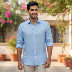 Shirt Fabric Donear 100% Linen 60Lea Plain Colour Blue