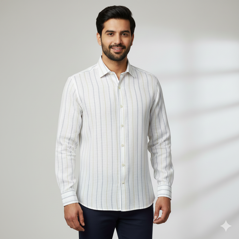 Shirt Fabric Donear 100% Linen 60Lea Broad Lining Colour Blue,Brown N White