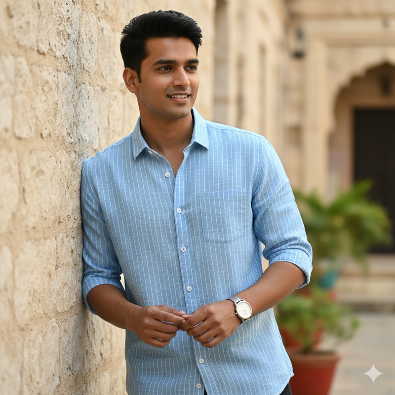 Shirt Fabric Donear 100% Linen 60Lea Lining Colour Ocean Blue