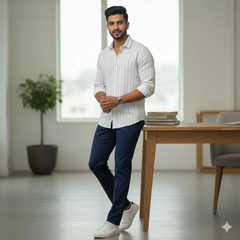 Shirt Fabric Donear 100% Linen 60Lea Broad Lining Colour White N Brown