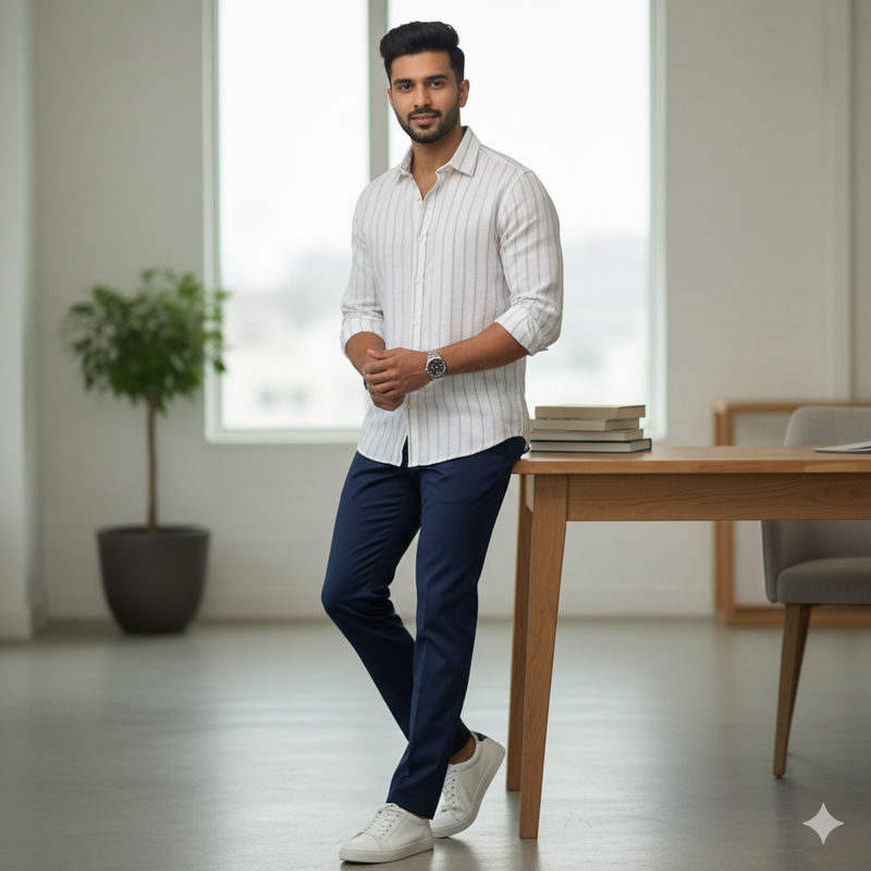 Shirt Fabric Donear 100% Linen 60Lea Broad Lining Colour White N Brown