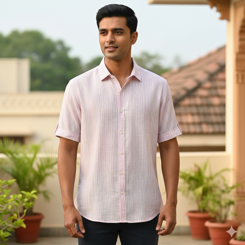 Shirt Fabric Donear 100% Linen 60Lea Pin Lining Colour Pink N Blue