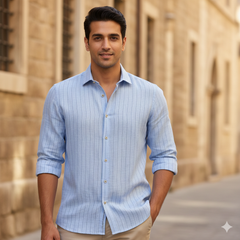 Shirt Fabric Donear 100% Linen 60Lea Broad Lining Colour Sky Blue