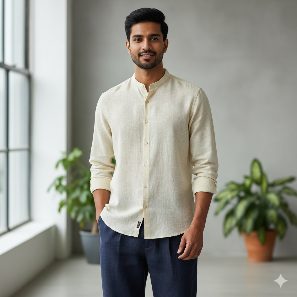 Shirt Fabric Donear 100% Premium Linen 60Lea Pin Lining Colour Beige