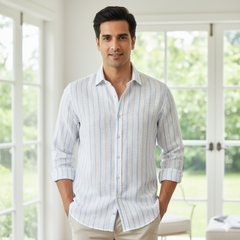 Shirt Fabric Donear 100% Linen 60Lea Broad Lining Colour Blue N White