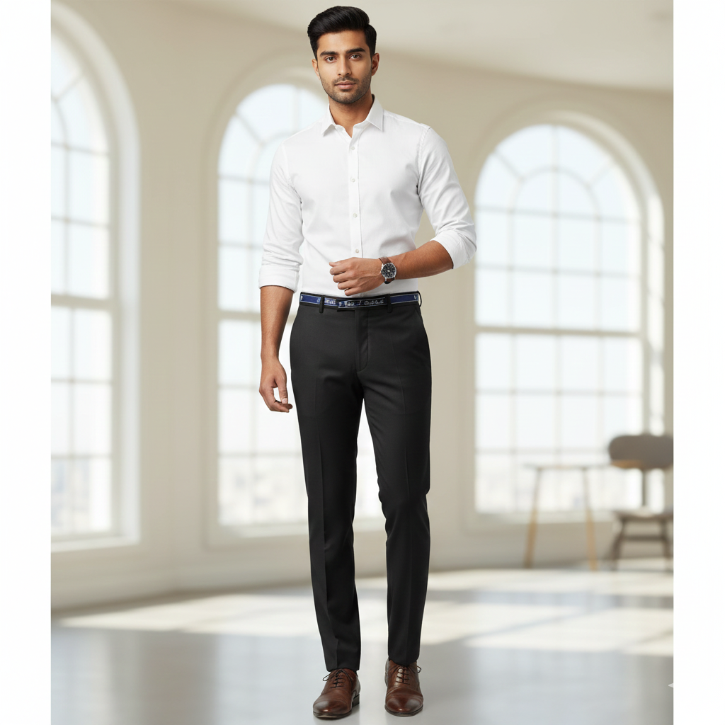 Trouser Fabric Reid & Taylor Super 110s Stretchable 60% Wool Blended Self Texture Color Black