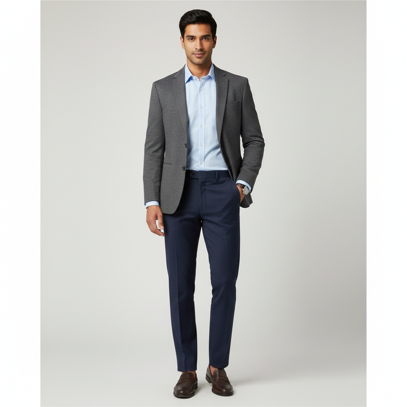 Trouser Fabric Reid & Taylor Super 120s 45% Wool Blended Dotted Color Wavy Blue