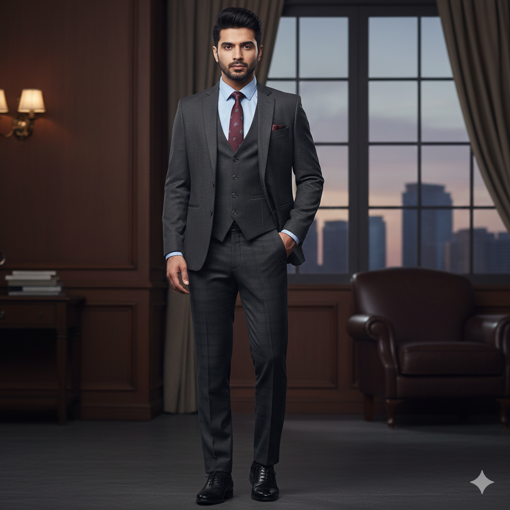 Trouser Fabric Reid & Taylor  Super 100s 50%Wool Check Color Dull Wine