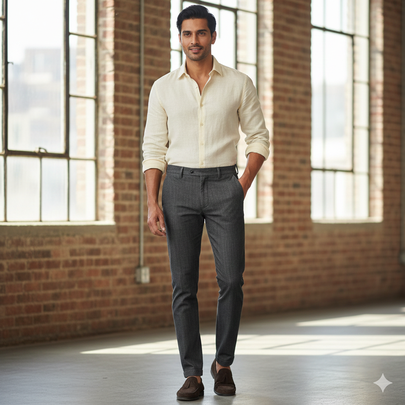 Trouser Fabric Reid & Taylor Super 110s Stretchable 60% Wool Plain Color Grey