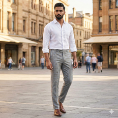 Trouser Fabric Reid & Taylor Super 100s 50%Wool Mix Check Color Grey