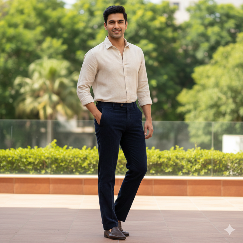 Trouser Fabric Arvind Denim Stretchable Courdray Colour Dark Blue