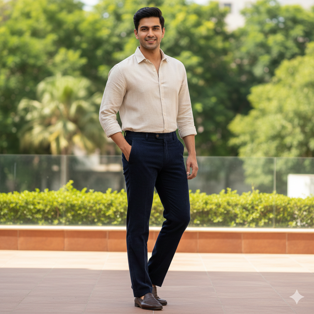 Trouser Fabric Arvind Denim Stretchable Courdray Colour Dark Blue