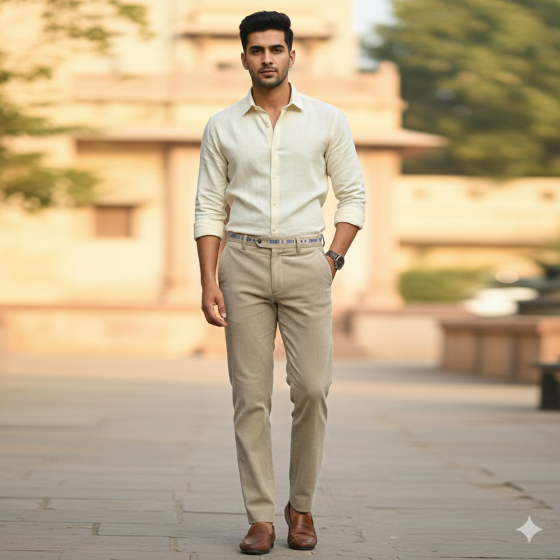 Trouser Fabric Arvind Denim Stretchable Courdray Colour Dusty Brown