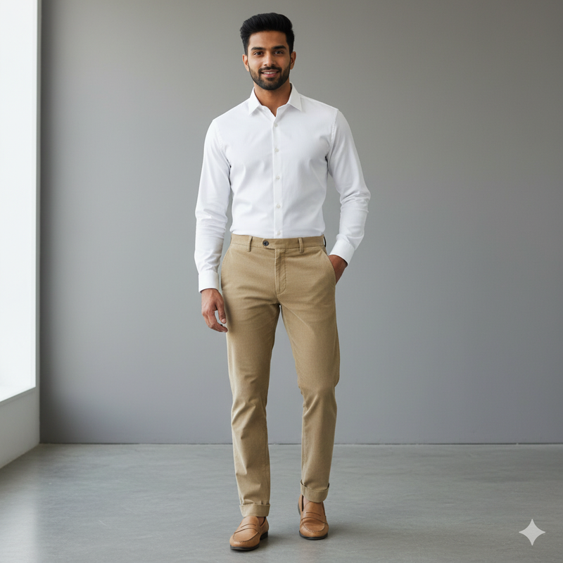 Trouser Fabric Arvind Denim Stretchable Courdray Colour Golden Brown