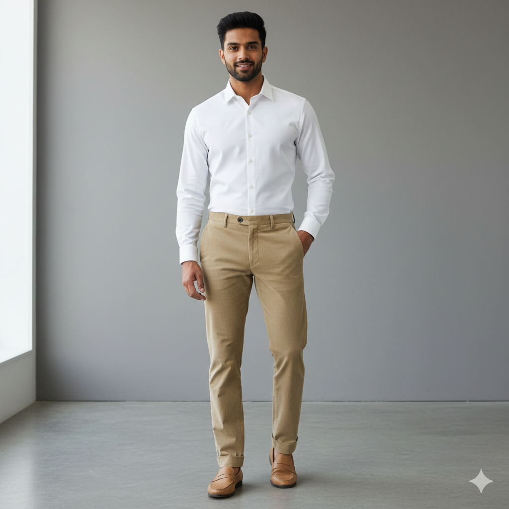 Trouser Fabric Arvind Denim Stretchable Courdray Colour Golden Brown