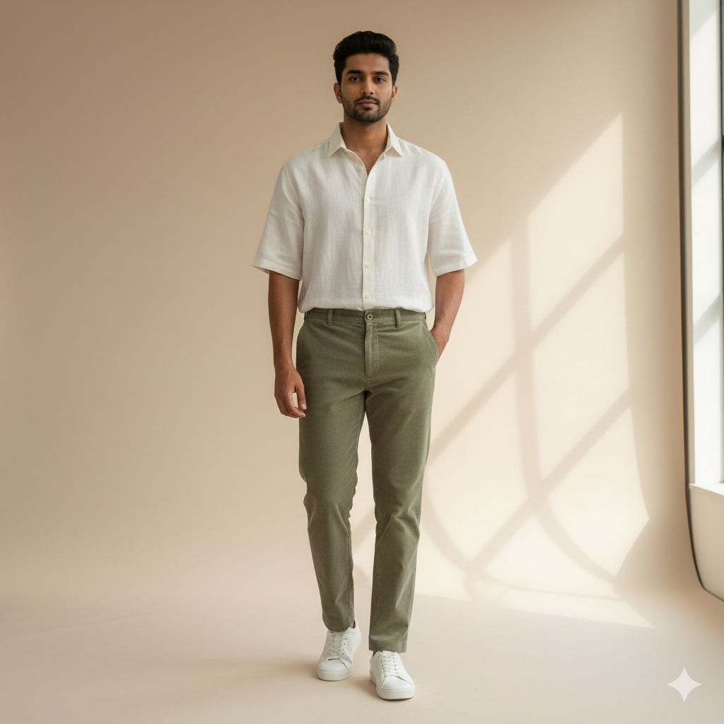 Trouser Fabric Arvind Denim Stretchable Courdray Colour Gin Green
