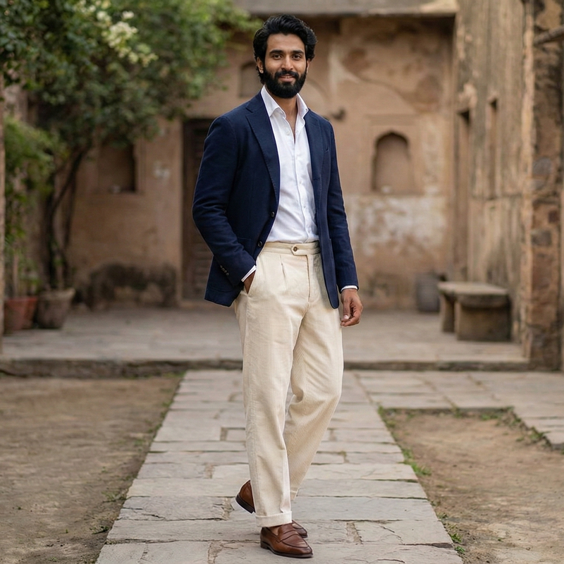 Trouser Fabric Arvind Denim Stretchable Courdray Colour Cream