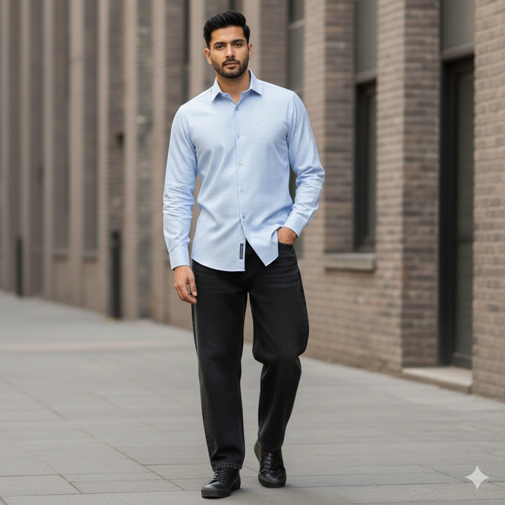 Shirt Fabric Soktas Finest Giza Cotton Jacquard Colour Blue