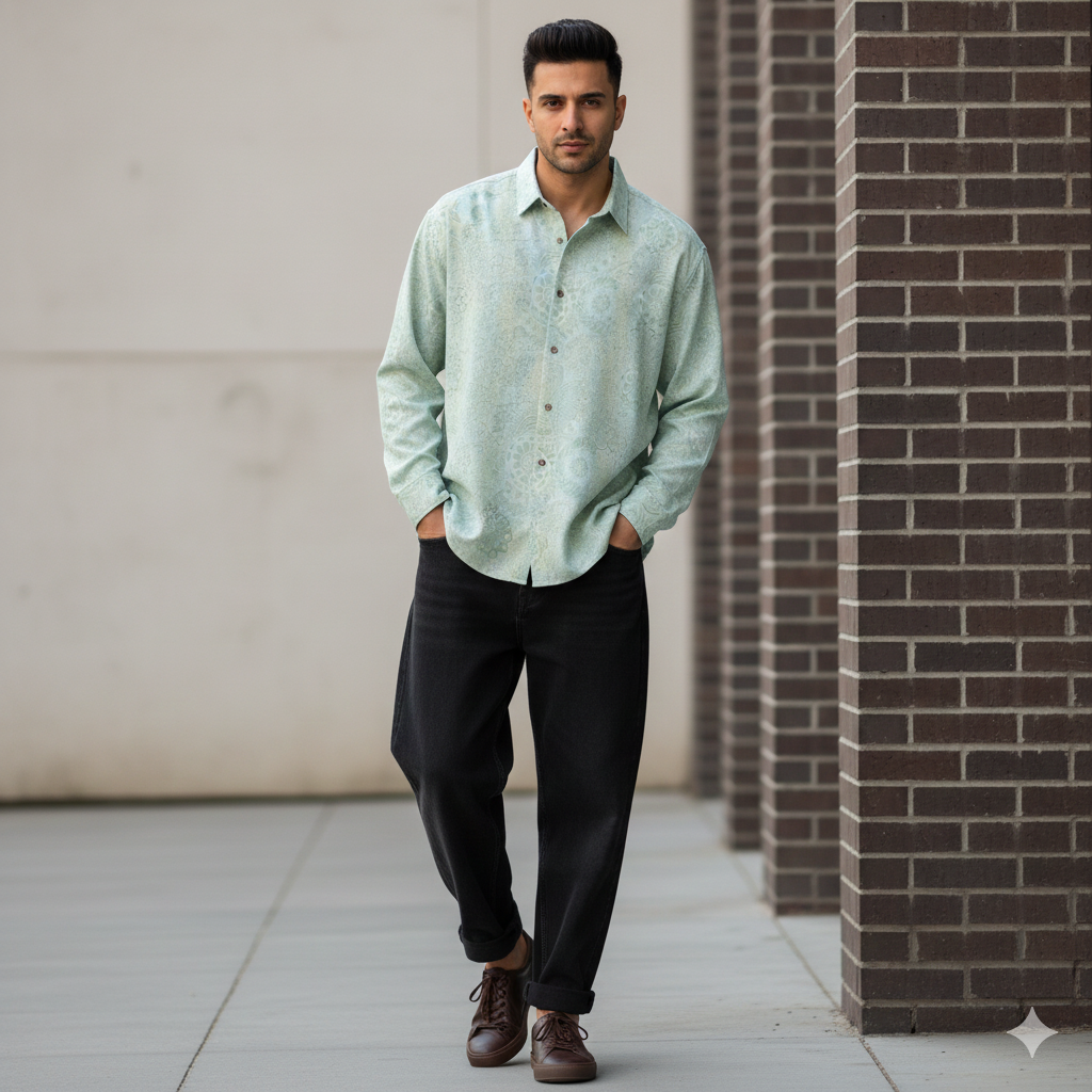 Shirt Fabric Soktas Finest Giza Cotton Jacquard Colour Light Green