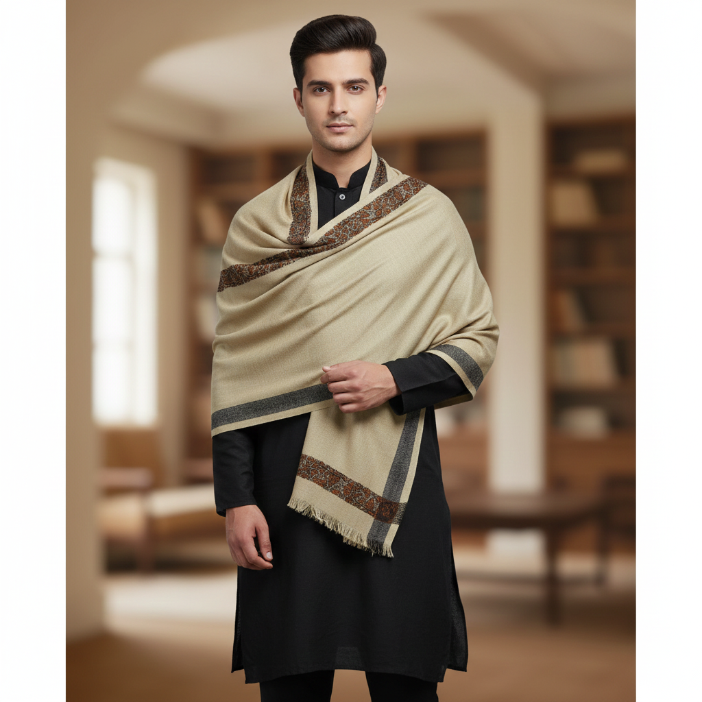 Raymond 100%Wool Shawl Lohi Prakriti Color Brown