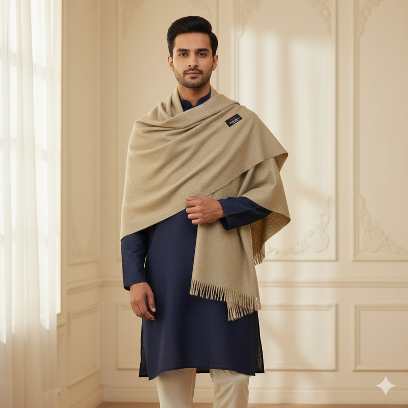 Raymond Woollen Thick Shawl Lohi Narmada Colour Natural