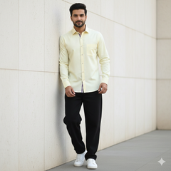 Shirt Fabric Soktas Finest Giza Cotton Dotted Colour Lemon Beige