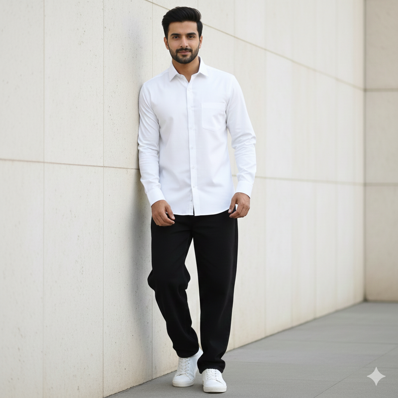 Shirt Fabric Soktas Finest Giza Cotton Stretchable Plain Colour White