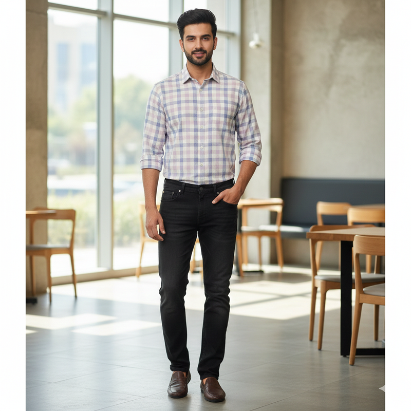 Shirt Fabric Soktas Finest Giza Cotton Check Colour Light purple N Beige