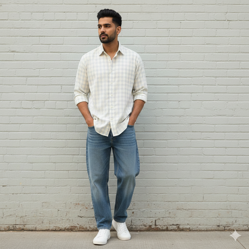 Shirt Fabric Soktas Finest Giza Cotton Check Colour Light Brown