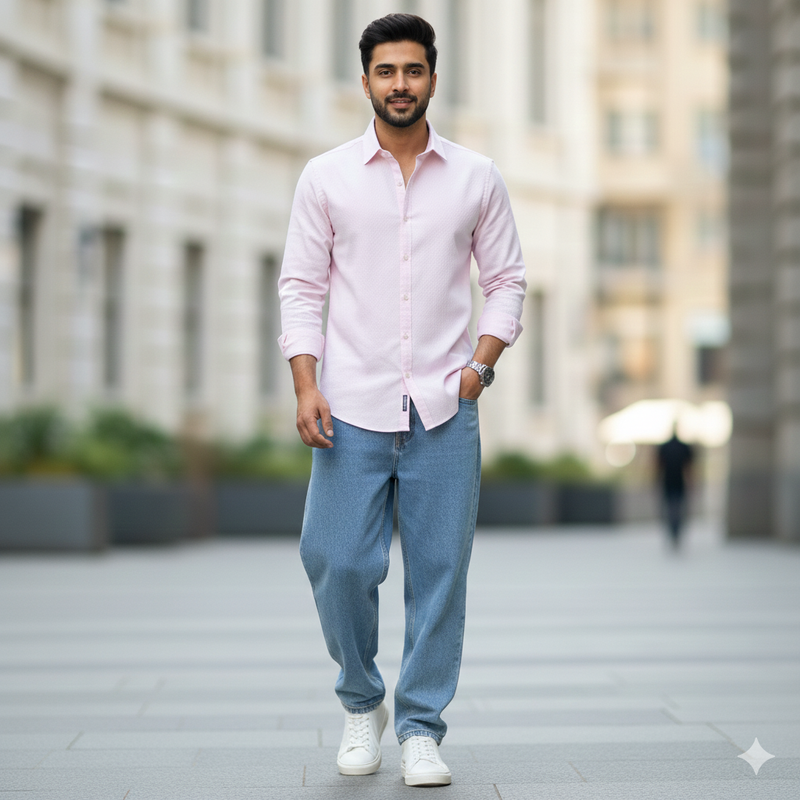 Shirt Fabric Soktas 2 Ply 100s Finest Giza Cotton Jacquard Colour Baby Pink