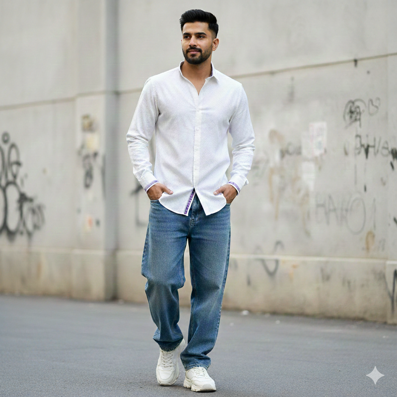 Shirt Fabric Soktas Finest Giza Cotton Jacquard Colour White