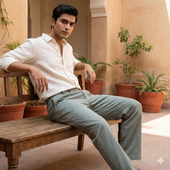 Trouser Fabric Raymond Pure Cotton Plain Lycra Color Gin Green