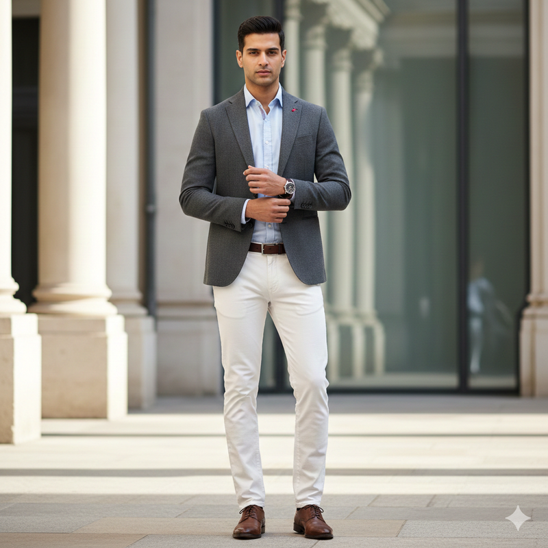 Trouser Fabric Raymond Pure Cotton Plain Lycra Color White