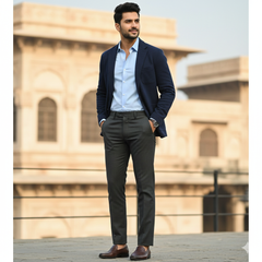 Trouser Fabric Raymond Pure Cotton Textured Lycra Color Pebble Grey