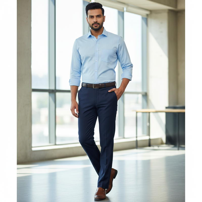 Trouser Fabric Raymond Pure Cotton Plain Lycra Color Dark Prussian Blue