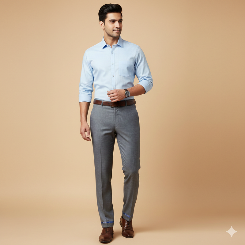 Trouser Fabric Raymond Super 140s Merino Wool Blended Plain Colour Greyish Blue