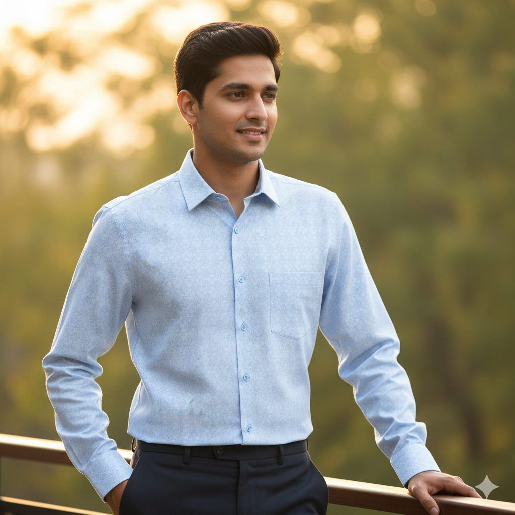 Shirt Fabric Soktas Finest Giza Cotton Jacquard Colour Light Blue