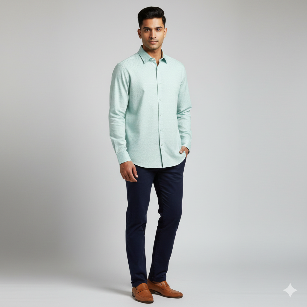 Shirt Fabric Soktas Finest Giza Cotton Jacquard Colour Celadon Green